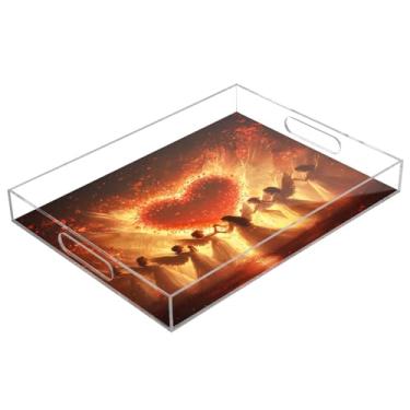 Imagem de STAYTOP Beautiful Hearts are Surrounded Bandeja de servir de acrílico 15,7 × 11,20 cm, bandejas decorativas à prova de derramamento, organizador de bancada para café da manhã, chá, comida, maquiagem