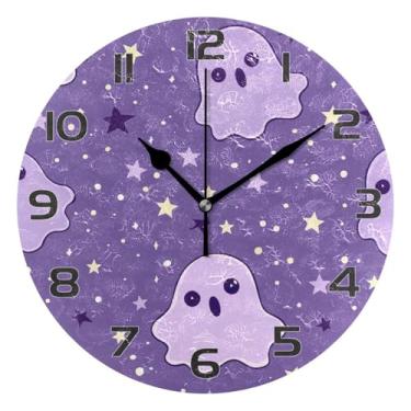 Imagem de YETTASBIN Relógio de parede fantasma de Halloween, silencioso, sem tique-taque, operado por bateria, relógio redondo decorativo criativo para cozinha, sala de estar, banheiro, decoração de escritório
