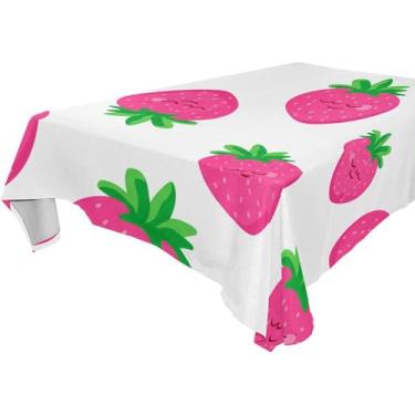 Imagem de Burbuja Toalha de mesa de morangos, toalha de mesa retangular, anti-rugas, grossa para decoração de jantar, cozinha, festa, 137 x 183 cm