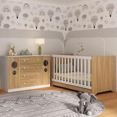 Imagem de Berço Americano 3 em 1 com Cômoda 2 Portas 4 Gavetas Pirulito Multimóveis Mp4711 Branco/madeirado