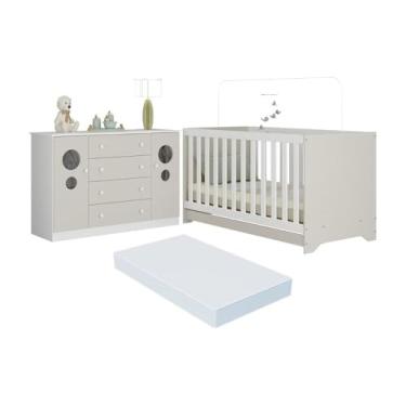 Imagem de Berço Americano 3 em 1 com Colchão Incluso e Cômoda 2 Portas 4 Gavetas Pirulito Multimóveis Mp4719 Branco/off White