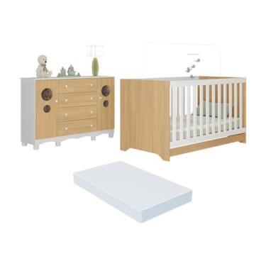 Imagem de Berço Americano 3 em 1 com Colchão Incluso e Cômoda 2 Portas 4 Gavetas Suspiro Multimóveis Mp4722 Branco/madeirado