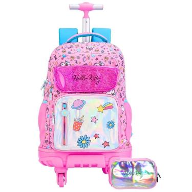 Imagem de Kit Hello Kitty Metallic Mochila 4 Roda + Estojo Box Luxo