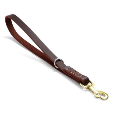 Imagem de Coleira de couro para cães, guia curta para animais de estimação de tráfego forte e gancho de metal resistente para treinamento e caminhada. (30 cm C x 1,8 cm L)