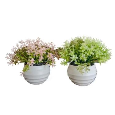 Imagem de Kit Vasinhos Planta Artificial Flores Decorativos Branco DecoraçãO Rack Sala Banheiro Cachepot Flores Artificiais Altamente Decorativo E Esteticamente AgradáVel(2 Unidades Redondo)