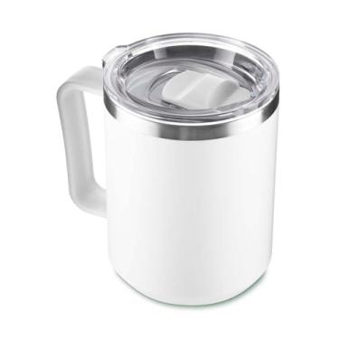 Imagem de Caneca Térmica de Café 450ml com Tampa, Aço Inox Parede Dupla com Isolamento a Vácuo - Mantém Quente e Gelado, Branca