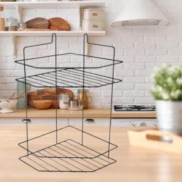 Imagem de Suporte Shampoo 2 Andares Canto Aço Branco 32x14cm - Porta Condicionador Box Sem Furos Adesivo, Resistente Umidade Lavável