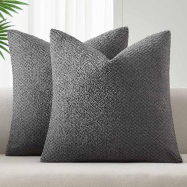 Imagem de JUSPURBET Conjunto de 2 capas de almofada, 50 x 50 cm, moderno, casa boho, decoração boho, para sofá, cama, sala de estar, capas de almofada macias e quentes e aconchegantes com zíper oculto, cinza