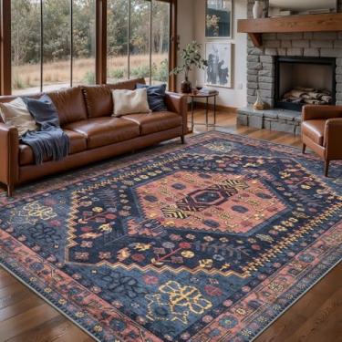 Imagem de Ciicool Tapetes laváveis de 1,5 x 2,1 m para sala de estar, antiderrapante, tapete grande, de pelo baixo, tapete vintage, para quarto, sala de jantar, hall de entrada, decoração