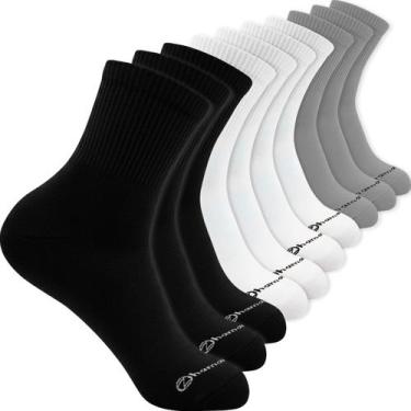 Imagem de Kit 10 Pares Meias Zhamaro Cano Médio Algodão Atoalhada Masculina Femi