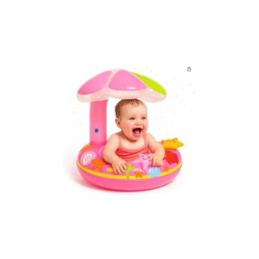 Imagem de Bote Infantil para Piscina, Formato Caranguejo, Rosa com Azul, PVC, 80cm Diâmetro x 85cm Altura, 6 a 18 Meses