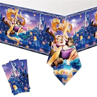 Imagem de Eqpx Toalha de mesa descartável princesa Rapunzel 2 peças, artigos de festa de aniversário e decorações para crianças, meninos, chás de bebê, mesas retangulares 187 x 106 cm, pacote com 2