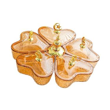 Imagem de IEUDNS Bandeja giratória dividida para servir aperitivos, tigela para lanches, multifuncional, com 5 compartimentos em formato de coração, ideal para doces, Lua Estrela Marrom