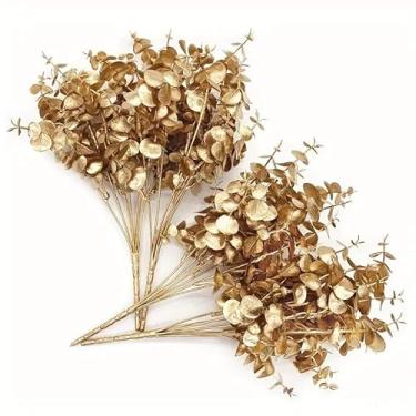 Imagem de Flor Artificial Árvore Natal Decoração Vaso Presente Dourado Planta Folhagem(3,Dourado)