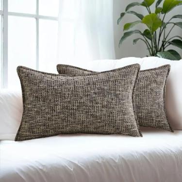 Imagem de HAUSSY Conjunto de 2 capas de almofada de café 30,5 x 50,8 cm (12 x 50.8 cm) de chenille tweed texturizadas, decorativas para sofá, cama, decoração de sala de estar