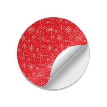 Imagem de Adesivos Redondos Natalinos 25 Unidades Com Estampa de Flocos de Neve Branca - Tamanho 50x50cm