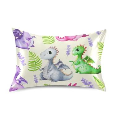 Imagem de Lindos desenhos animados dragões bege cetim fronhas para impressão de arte de cabelo resfriamento padrão Queen King fronhas decoração de quarto estética tamanho padrão 66 cm x 50 cm