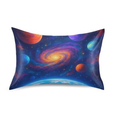 Imagem de Fronhas de cetim Cool King Queen Standard Pillows Slips Cooling Comfy Soft Bedding Standard Size 66.0 cm x 50.8 cm Vivid Planets Colorful