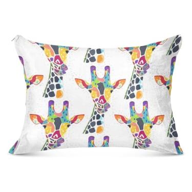 Imagem de Fronha decorativa branca com estampa de girafa colorida floral de poliéster King Queen tamanho padrão fronha grande para decoração de almofadas, tamanho padrão, 51 x 66 cm