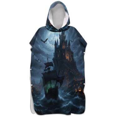 Imagem de Joisal Black Cool Castle Poncho de surfe de desenho animado para adulto roupão com capuz toalha de banho bonito ponchos de praia vestíveis para homens