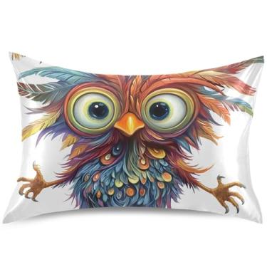 Imagem de Funny Bird Capas de almofada de cetim animal caprichoso animal floral refrescante travesseiro padrão queen king presentes de cama confortável, tamanho Queen, 76,2 cm x 50,8 cm