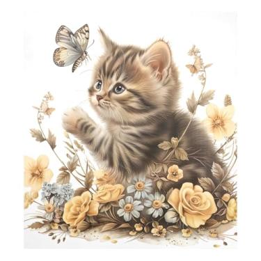 Imagem de Kitten Flowers Lavadora de louça magnética branca para decoração da porta da frente, adesivos de eletrodomésticos modernos 58 cm L x 66 cm A