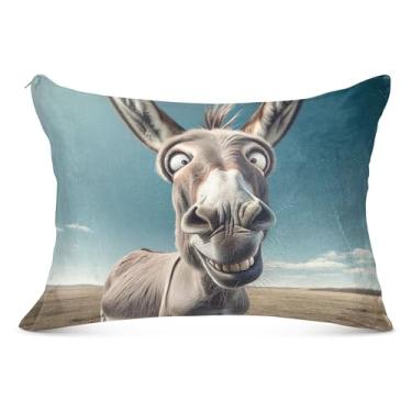 Imagem de Capa de almofada divertida de burro com olhos cruzados com zíper padrão Queen King Size fronha fofa para sofá de cama de casa, tamanho king, 50,8 cm x 101,6 cm