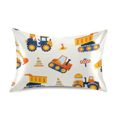 Imagem de Fronhas Engraçadas Veículos de Construção Caminhões Cetim King Queen Travesseiros Padrão Fronhas Refrigerantes Decoração de Cama para Casa Tamanho Queen 76,2 cm x 50,8 cm