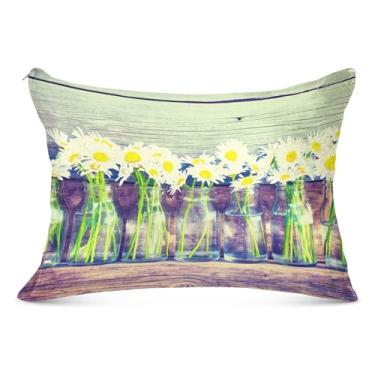Imagem de Fronhas de flanela floral com margaridas brancas vibrantes, estampa de arte decorativa King Queen, tamanho padrão, capa de almofada grande macia, tamanho padrão, 51 x 66 cm