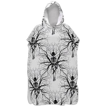 Imagem de Joisal Poncho de surfe trocador de roupão para adultos toalha de banho com capuz bonito plus size ponchos de praia para homens esqueleto árvore artística