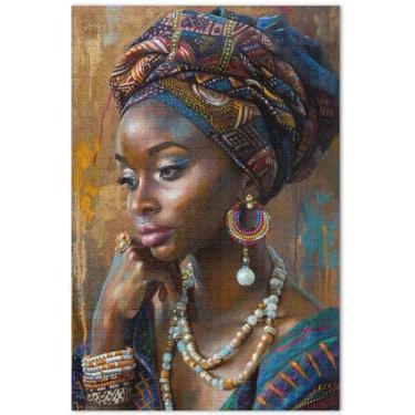 Imagem de Quebra-cabeça linda mulher africana para adultos 1000 peças arte engraçada impressão animal paisagem quebra-cabeça presentes para amantes de quebra-cabeça, 75 x 40 centímetros