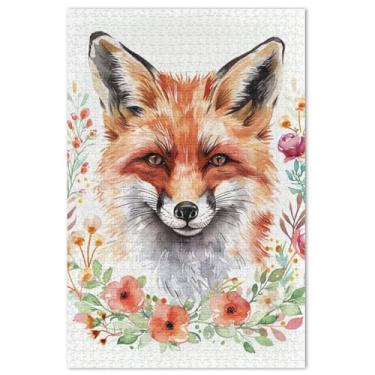 Imagem de Coroa floral de raposa em aquarela 1000 peças para adultos, presentes tecnológicos, quebra-cabeças de cenários de inverno, animais florais