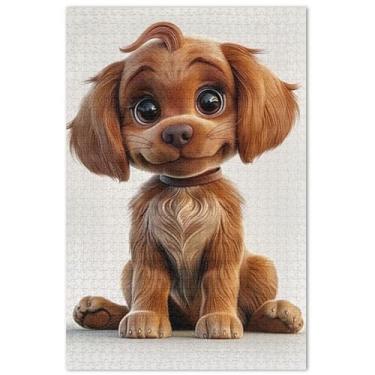 Imagem de Quebra-cabeça de cachorro de desenho animado, branco, marrom, adultos, 1000 peças, decoração de arte, quebra-cabeças exclusivos para adultos, presentes de quebra-cabeça
