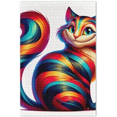 Imagem de Quebra-cabeças coloridos com estampa de gato para adultos, 1000 peças, desenhos animados, animais exclusivos, para adultos, quebra-cabeça, presentes, 75 x 40 cm
