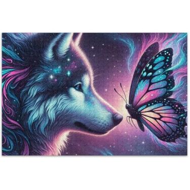 Imagem de Quebra-cabeça personalizado de 1000 peças de borboleta de lobo para adultos, elefante branco, duro, decoração de arte, pintura, 75 x 40 cm