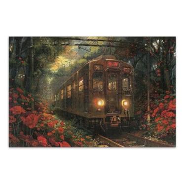 Imagem de Trem de primavera flores vermelhas quebra-cabeças legais para adultos com letras nas costas quebra-cabeças 500 peças