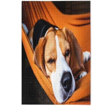Imagem de Quebra-cabeça de cachorro beagle marrom fofo de desenho animado para adultos, 1000 peças, presentes para amantes, família, quebra-cabeças divertidos, cenário, arte animal, 1000 peças, 75 x 50 cm