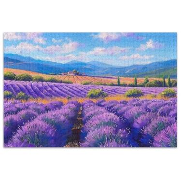 Imagem de Quebra-cabeça com flores de paris, campos de lavanda para adultos, 1000 peças, quebra-cabeça engraçado, arte, paisagem, quebra-cabeças engraçados, presentes de jogo de quebra-cabeça
