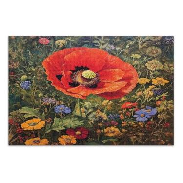 Imagem de Quebra-cabeça de flor de papoula vermelha, 1000 peças, jogo de quebra-cabeça com letras na parte de trás