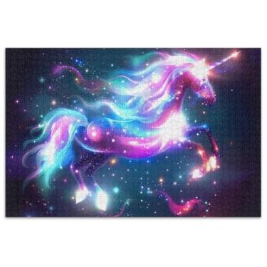 Imagem de Quebra-cabeça de unicórnio iridescente 500 peças presentes de elefante branco engraçados divertidos decoração de casa arte