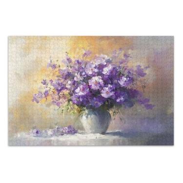 Imagem de Lindas flores roxas 500 quebra-cabeças grandes para adultos, jogos de quebra-cabeça para adultos com letras nas costas