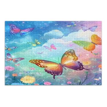 Imagem de Borboletas flores coloridas 1000 quebra-cabeças para adultos, quebra-cabeças adultos com letras na parte de trás