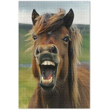 Imagem de Quebra-cabeças engraçados de cavalo sorrindo, 1000 peças, presentes para amantes de quebra-cabeças, pinturas artísticas, 29,5 x 19,7 polegadas