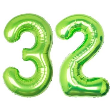 Imagem de SULALABOO Balão grande número verde de 101 cm com número 32 de hélio grande limão gigante digital 32nd Foil Mylar balão grande para festa de aniversário de meninos decorações de formatura