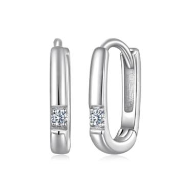 Imagem de GemKing Brincos de argola de pérola Moissanite MSE078, Prata esterlina, Sem Pedra Preciosa