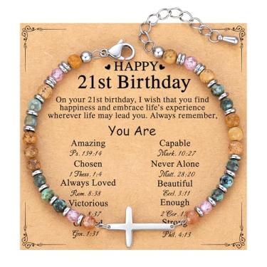 Imagem de TONY & SANDY Pulseira de cruz cristã para mulheres, presentes de confirmação de batismo de Páscoa, presente exclusivo para amigas, filha, mãe, irmã em Cristo, aniversário, Natal, 7.4 Inches, Aço