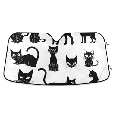 Imagem de Black Cats Clipart Para-sol de carro para para-brisa bonito personalizado dobrável automotivo protetor solar floral L, 144.8 cm x 80.0 cm