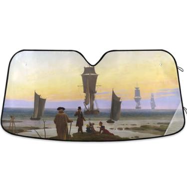 Imagem de Guarda-sol personalizado Caspar David Friedrich Impressão de cenário para carro Para-brisa Dobrável Carros Persianas para Janelas Frontais Automotivo Floral M, 139.7 cm x 70.1 cm