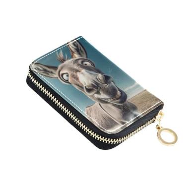 Imagem de Carteiras de cartão de crédito com bloqueio de RFID pequena carteira feminina de couro para viagem com zíper engraçado burro com olhos cruzados