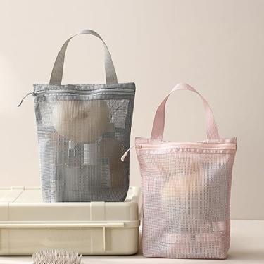 Imagem de Bolsa de Higiene Pessoal Portátil com Alça de Malha Bolsa de Chuveiro de Grande Capacidade Sacos de Maquiagem para Viagens de Negócios Viagens Camping Quarto Banheiro (Rosa)